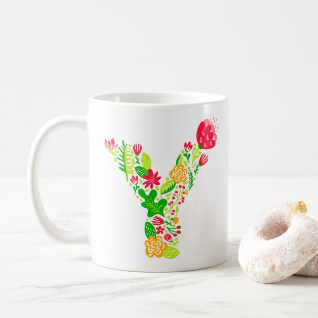 Caneca De Café Letra y em Flores Coffee Mug (Com Donut)