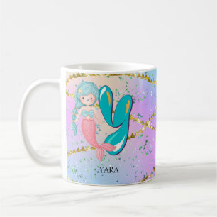 Caneca De Café Letra Y Monograma Aquarela Enfermeiro de Sereia Cu