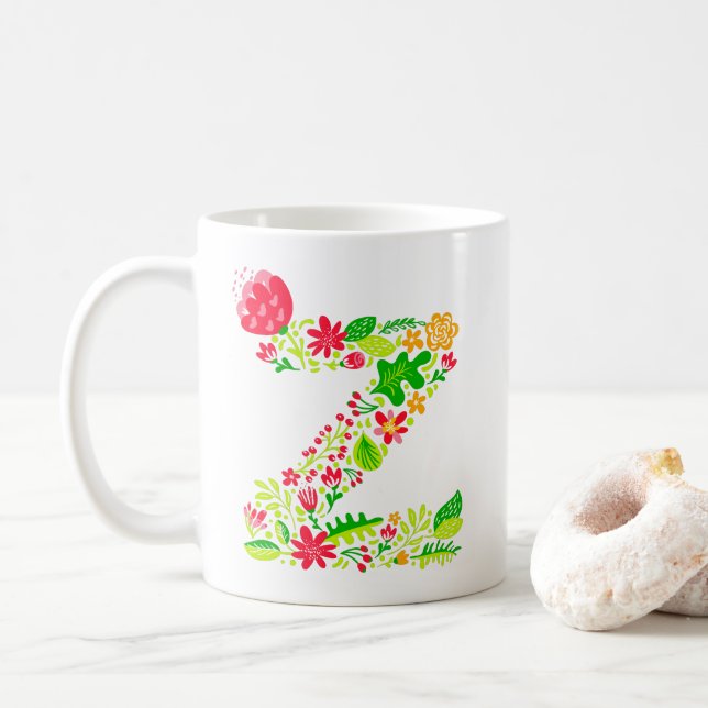 Caneca De Café Letra z em Flores Coffee Mug (Com Donut)