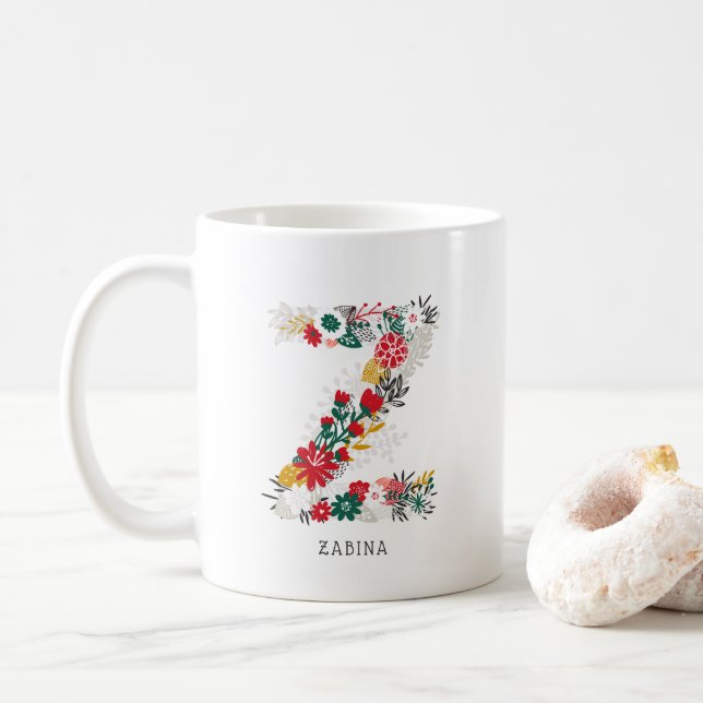 Caneca De Café Letra Z | Whimsical Floral - Letra Monograma I Mug (Com Donut)