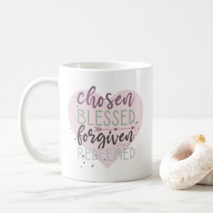 Caneca De Café Letras à Mão Escolhido Abençoado Perdoado Redimido