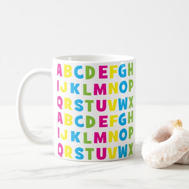 Caneca De Café Letras Coloridas do Alfabeto (Com Donut)