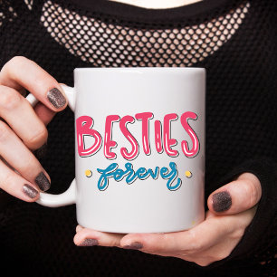 Caneca De Café Letras de Besties Azuis e Rosa Reproduzíveis para