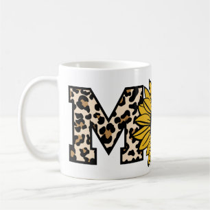 Caneca De Café Letras de Mãe com Estampa de Leopardo e Girassol V