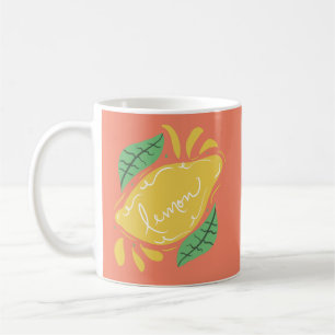 Caneca De Café Letras Desenhadas à Mão de Limão Citrino Amarelo V