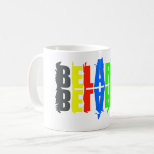 Caneca De Café Letras Felizes Coloridas da Bielorrússia