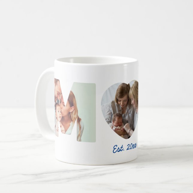 Caneca De Café Letras Fotográficas MÃE Est. Data 1rua Mãe (Frente Esquerda)