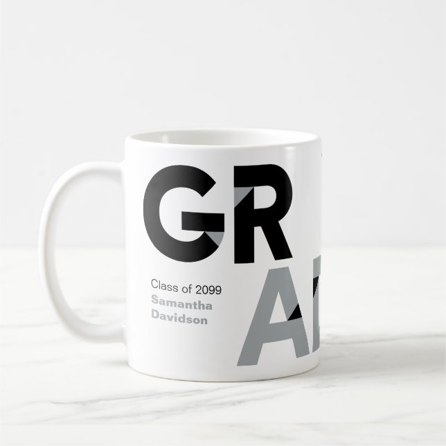 Caneca De Café Letras Maiúsculas de Corte Angular Prateado Cinza  (Esquerda)