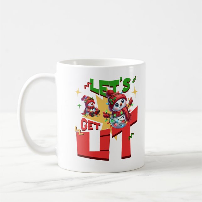 Caneca De Café Let's Get Lit Cute Snowman Funny Christmas Vibes (Esquerda)