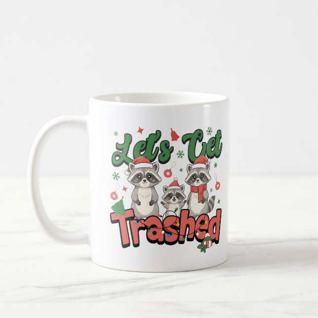 Caneca De Café Let's Get Trashed Funny Raccoon Christmas Family (Esquerda)