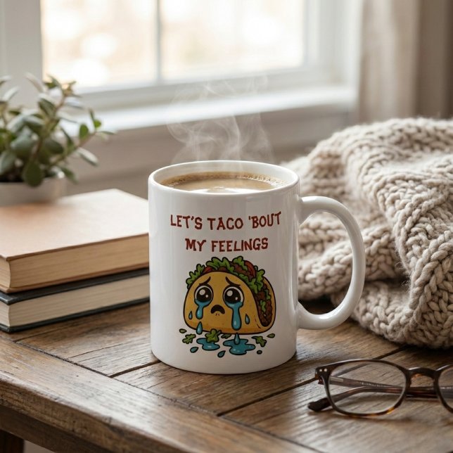 Caneca De Café Let's Taco 'Bout My Feelings Funny Crying Taco (Criador carregado)