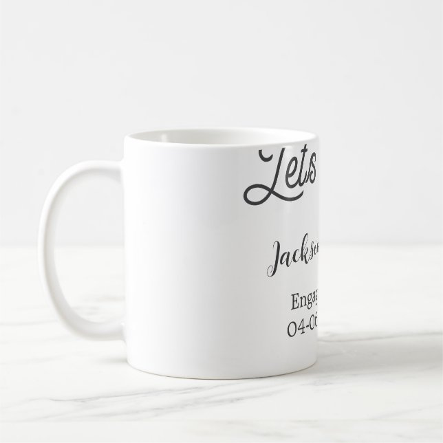 Caneca De Café Let's toast to engagement party name date elegant  (Esquerda)