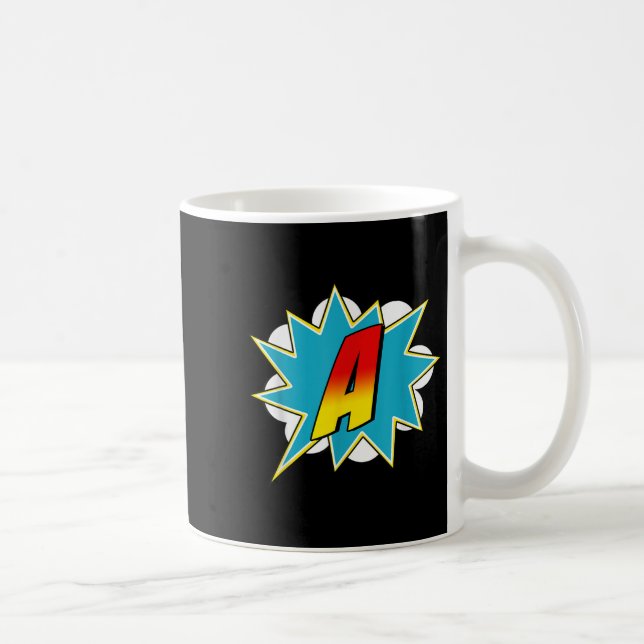Caneca De Café Letter A Superhero Name Comic Letter Retro Costume (Direita)