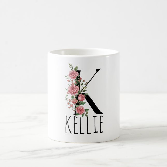 Caneca De Café Letter BirthFlower Monogram Name Mug (Centro)