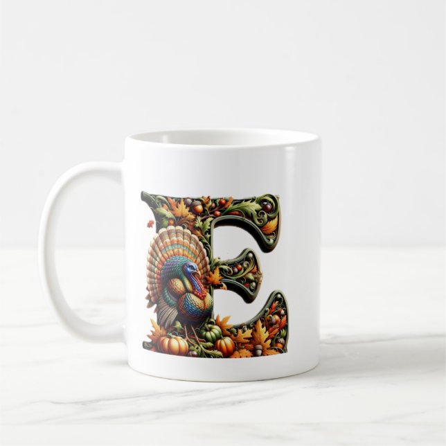Caneca De Café Letter E Thanksgiving style gift  (Esquerda)