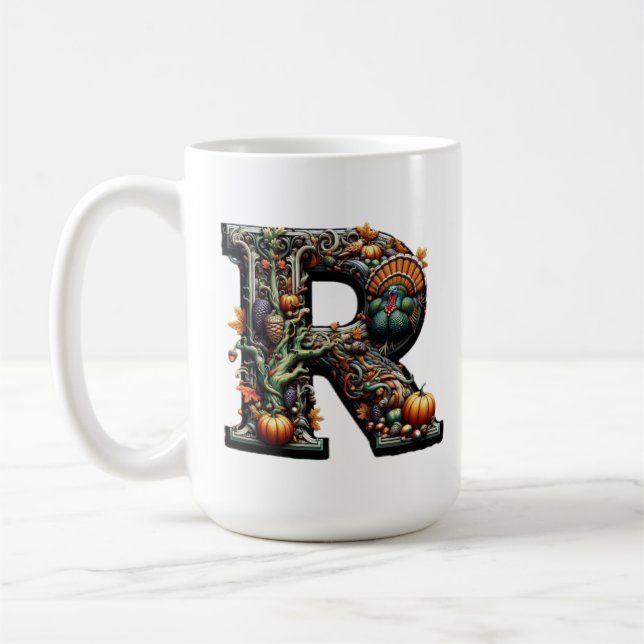 Caneca De Café Letter R Thanksgiving style turkey  (Esquerda)
