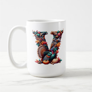 Caneca De Café Letter V Thanksgiving turkey style gift 