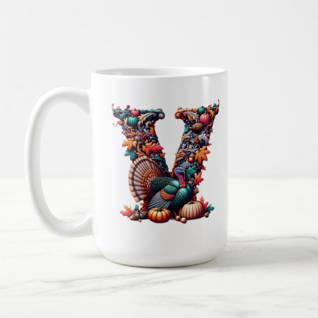 Caneca De Café Letter V Thanksgiving turkey style gift  (Esquerda)