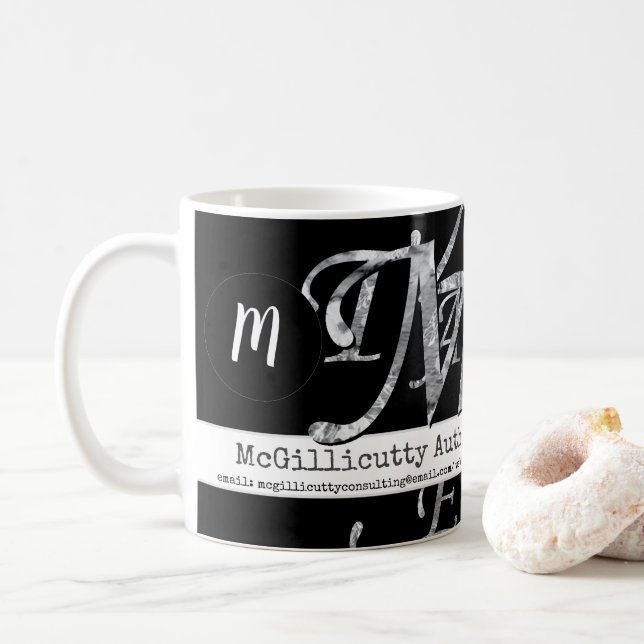 Caneca De Café Lettering Elegante para Preto Personalizado Empres (Com Donut)