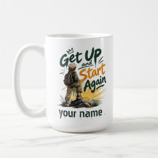 Caneca De Café Levante e Reinicie Nome Personalizado Inspirador
