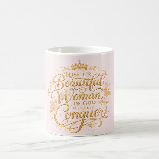 Caneca De Café Levante-se Bela Mulher de Deus Rosa  (Centro)