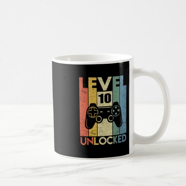 Caneca De Café Level 10 Unlocked Funny Video Gamer 10th Birthday  (Direita)