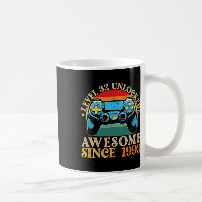 Caneca De Café Level 32 Unlocked Awesome Since 1993 32nd Birthday (Direita)
