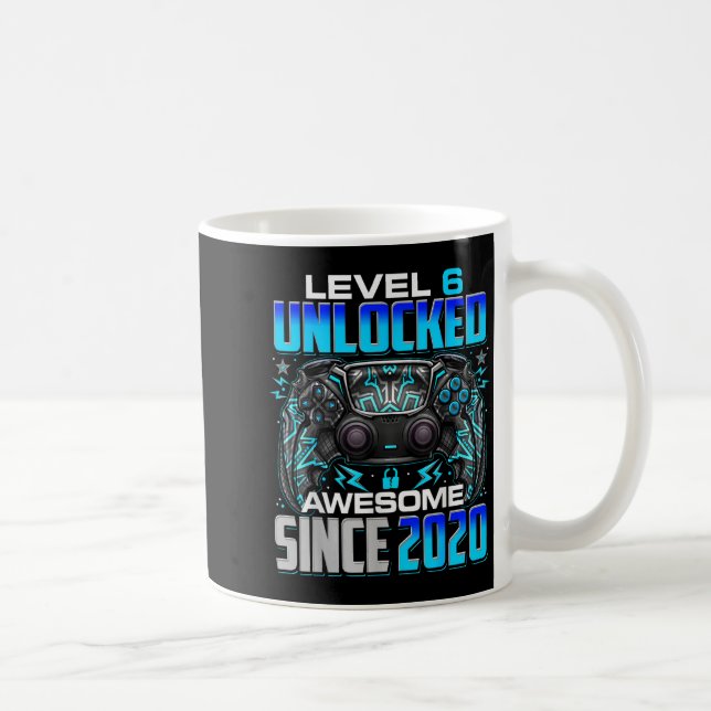 Caneca De Café Level 6 Unlocked Awesome Since 2020 6th Birthday G (Direita)