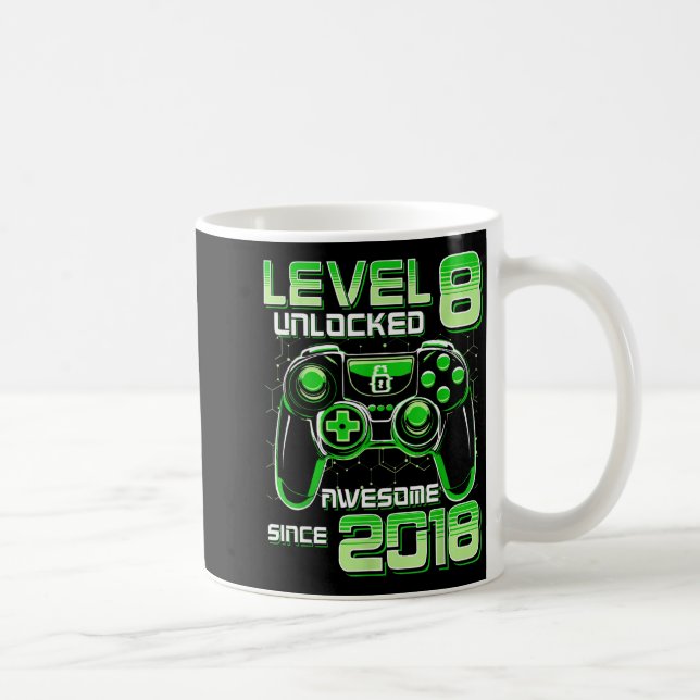 Caneca De Café Level 8 Unlocked Awesome Since 2018 8th Birthday G (Direita)