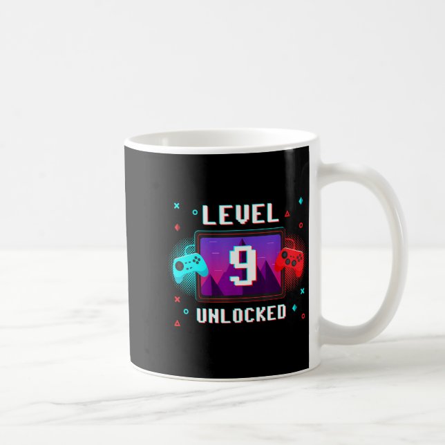 Caneca De Café Level 9 Unlocked Video Gamer Funny 9th Birthday Bo (Direita)