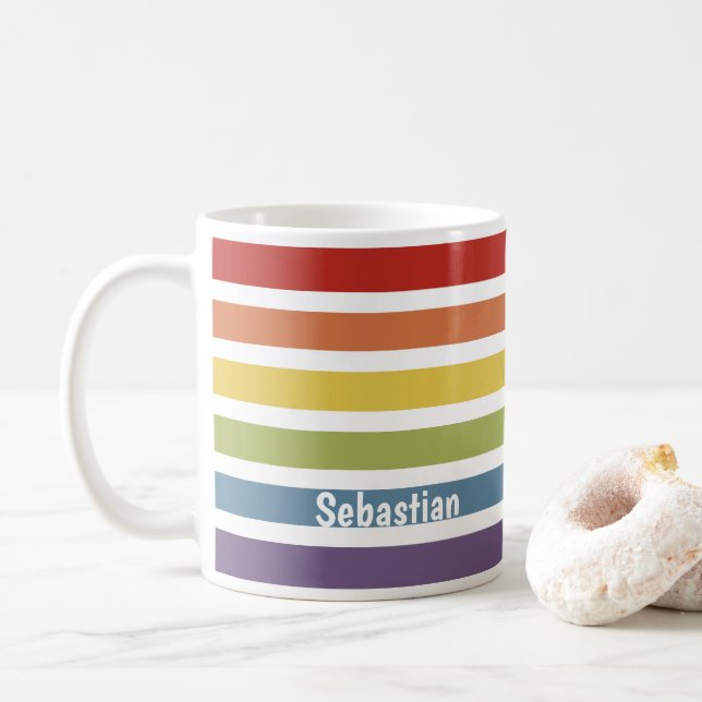 Caneca De Café LGBT - Cor Mudada do Arco-Íris Personalizada (Com Donut)