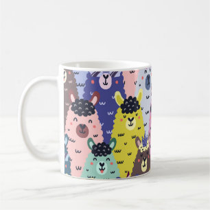 Caneca De Café Lhamas Coloridas Fundo Infantil Sem Costura