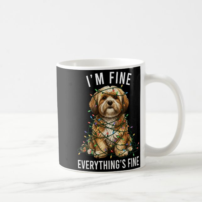 Caneca De Café Lhasa Apso Christmas I'm Fine Everything Is Fine  (Direita)