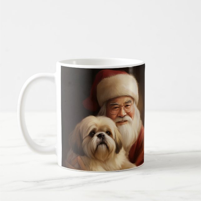 Caneca De Café Lhasa Apso Com Papai Noel Natal Festivo (Esquerda)