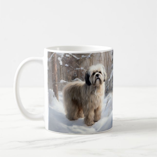 Caneca De Café Lhasa Apso Deixe Nevar Natal (Esquerda)