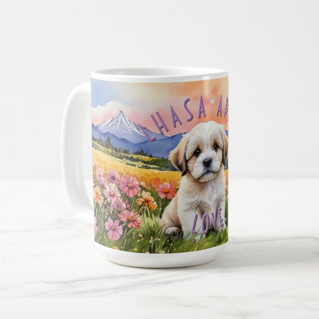 Caneca De Café Lhasa Apso Puppy Sunrise Combo Mug (Frente Esquerda)