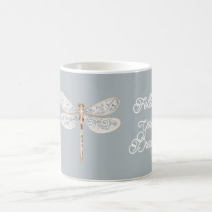Caneca De Café Libélula Cinza Azul Bronze Branco