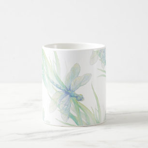 Caneca De Café Libélula da aguarela em azuis macios & na arte