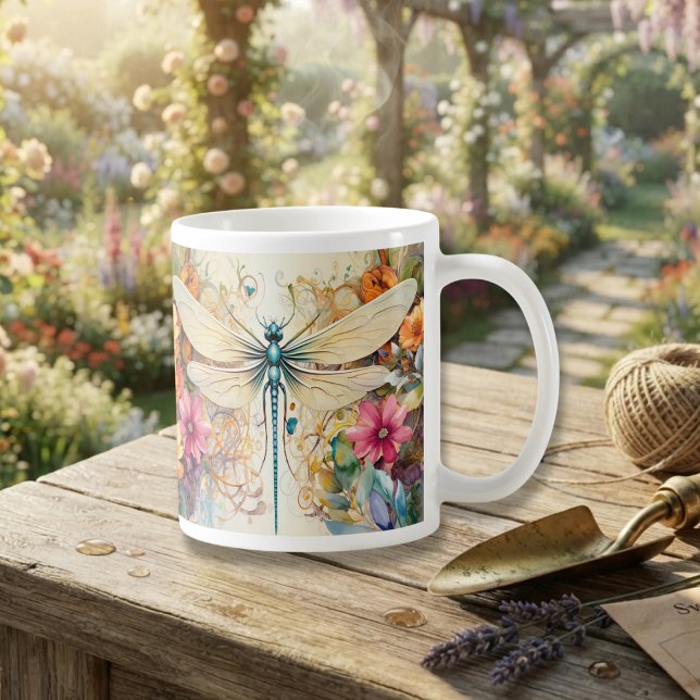 Caneca De Café Libélula E Flores Silvestres (Criador carregado)
