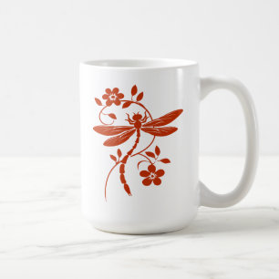 Caneca De Café Libélula Elegante e Floral