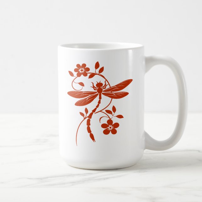 Caneca De Café Libélula Elegante e Floral (Direita)