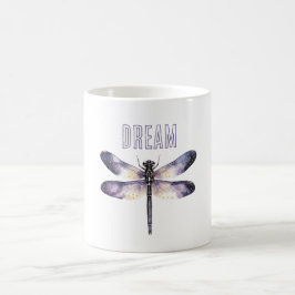 Caneca De Café Libélula Estrelas Douradas Roxas