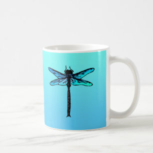 Caneca De Café Libélula japonesa do vintage, azul de turquesa