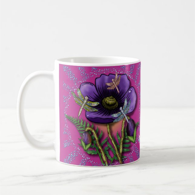 Caneca De Café Libélula Papoula Roxa (Esquerda)