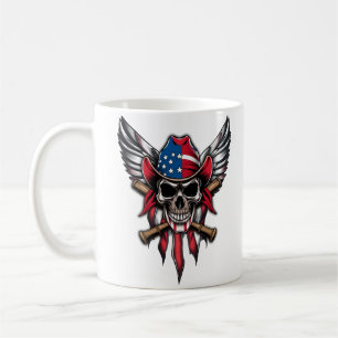 Caneca De Café Liberdade selvagem, crânio americano com morcegos 