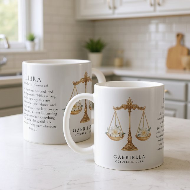 Caneca De Café Libra Zodiac Sign Horoscope Personalized Gift (Criador carregado)