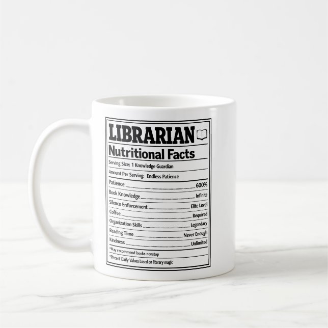 Caneca De Café Librarian Nutritional Facts Funny Book Lover (Esquerda)