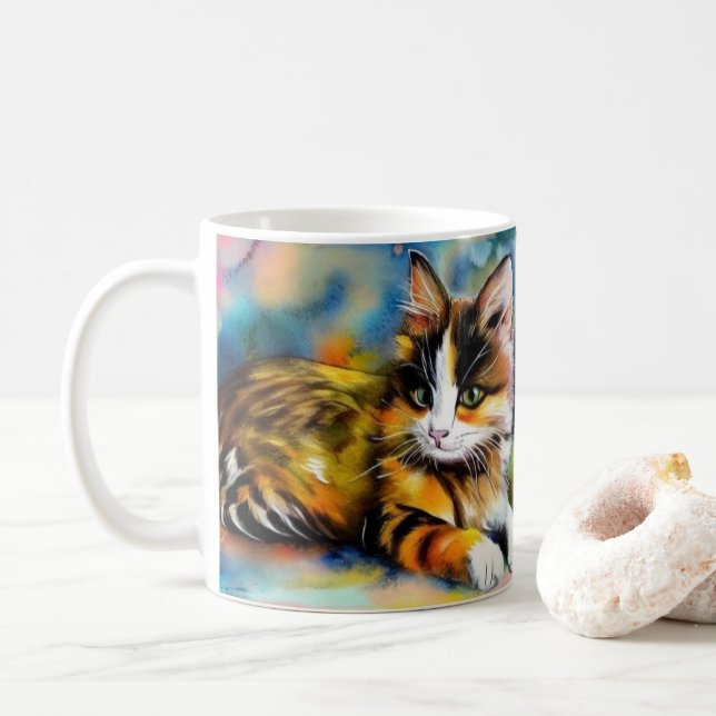 Caneca De Café Liegende Katze, Aquarell -  (Com Donut)