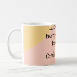 Caneca De Café Life is better at beach yellow orange boho rustic