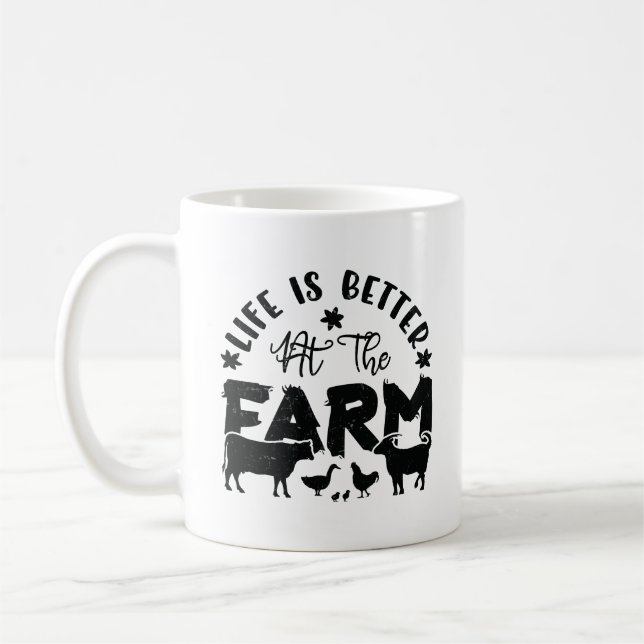 Caneca De Café Life is Better At the Farm (chicken, cow, goat)  (Esquerda)